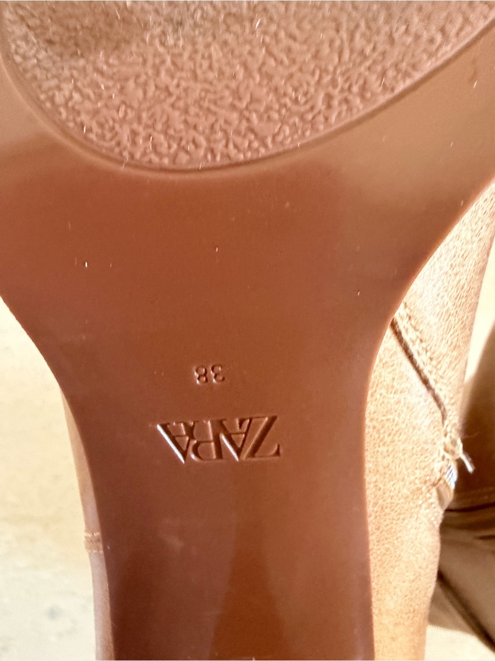 Zara Camel Tan Knee-High Pointed-Toe Heeled Boots - Picture 12 of 14